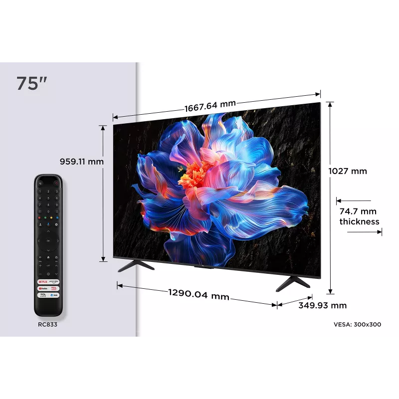 Televizorius TCL V6C 75V6C 190,5 cm (75 colių) 4K Ultra HD Smart TV Wi-Fi Metalinis 330 cd/m²