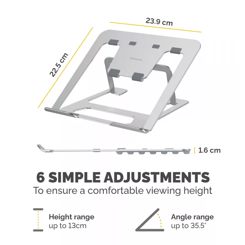 Fellowes Alumia nešiojamas stovas nešiojamam kompiuteriui, iki 15 colių, 5 kg, sidabrinis
