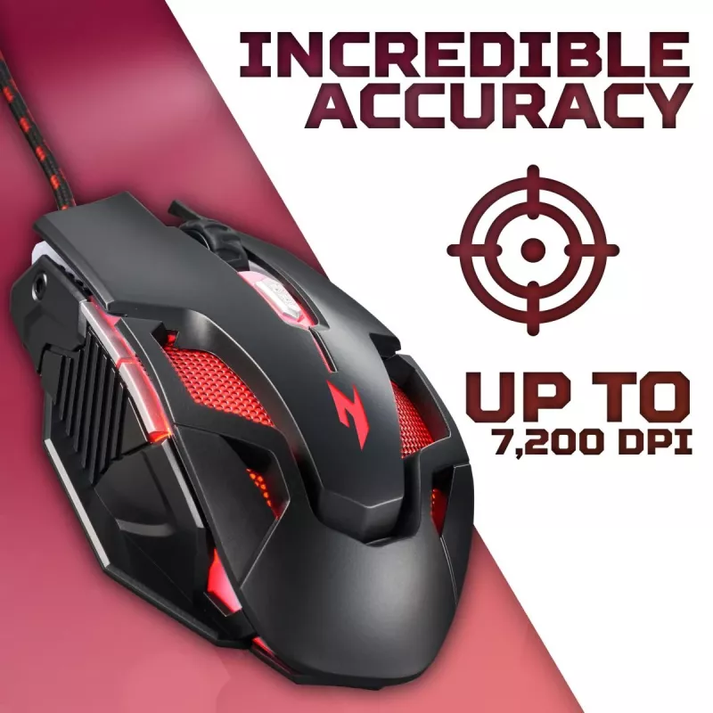 Žaidimų pelė Acer Nitro NMW200 – ambidekstrinė, optinė 7200 DPI, 7 mygtukai, USB Type-A, juoda