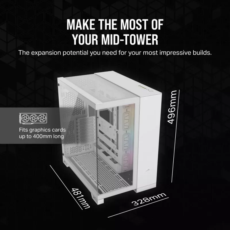 CORSAIR PC korpusas - iCUE LINK 6500X RGB Mid-Tower dviejų kamerų baltas