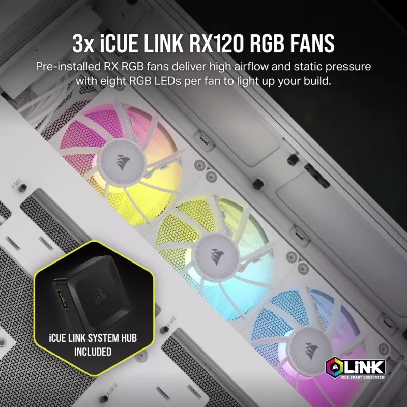 CORSAIR PC korpusas - iCUE LINK 6500X RGB Mid-Tower dviejų kamerų baltas