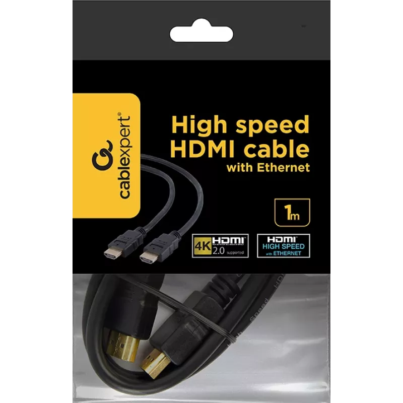 Gembird CC-HDMI4-1M HDMI 2.0 kabelis su Ethernet, kištukas–kištukas, paauksuotos jungtys, 1 m, juodas, pakuotė be dėžutės