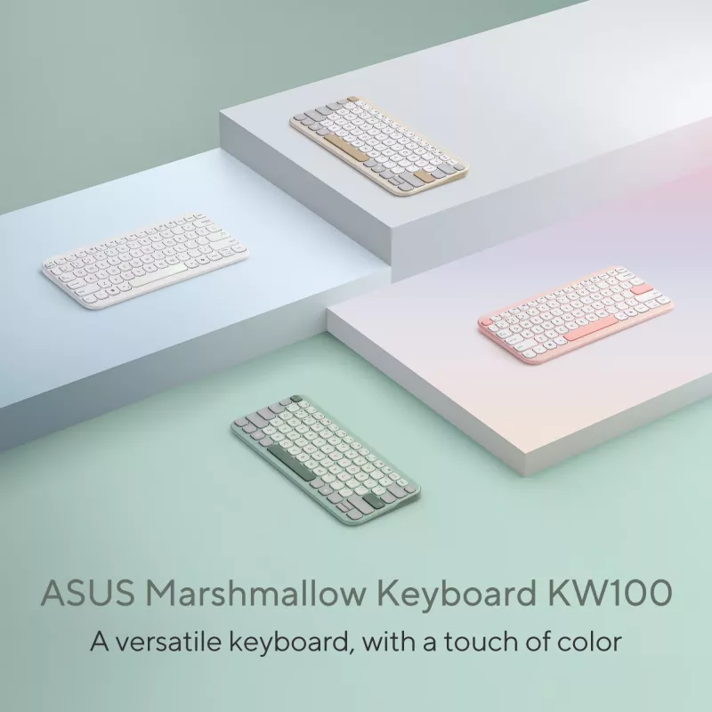 Belaidė Bluetooth klaviatūra ASUS Marshmallow KW100 – US International išdėstymas, kompaktiškas dizainas