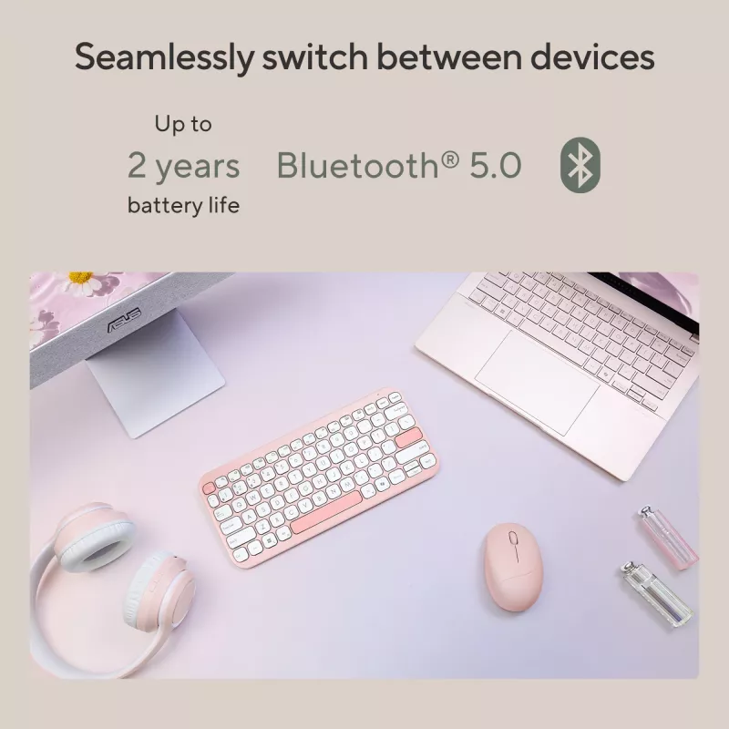 Belaidė Bluetooth klaviatūra ASUS Marshmallow KW100 – US International išdėstymas, kompaktiškas dizainas