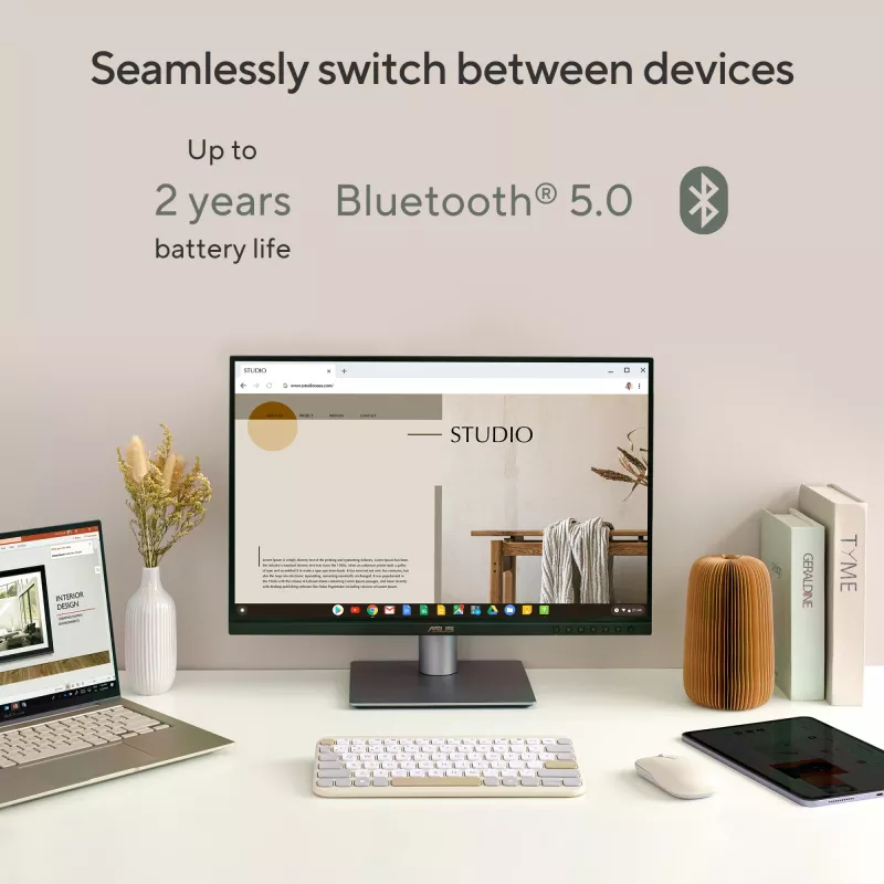Belaidė Bluetooth klaviatūra ASUS Marshmallow KW100 – US International išdėstymas, kompaktiškas dizainas