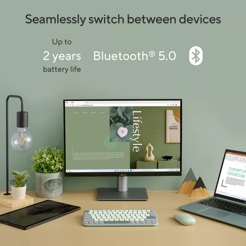 Belaidė Bluetooth klaviatūra ASUS Marshmallow KW100 – US International išdėstymas, kompaktiškas dizainas
