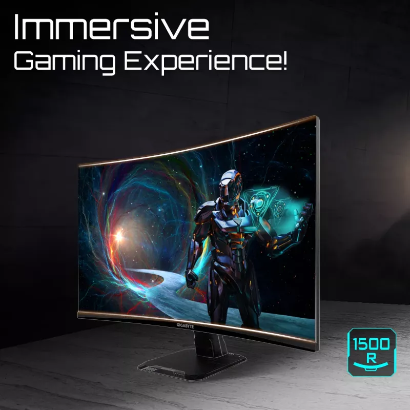GIGABYTE GS27QCA 27 colių QHD išlenktas žaidimų monitorius - 2560 x 1440, 180Hz, 1ms, 250 cd/m², FreeSync, HDR Ready, HDMI 2.0, Displayport 1.4
