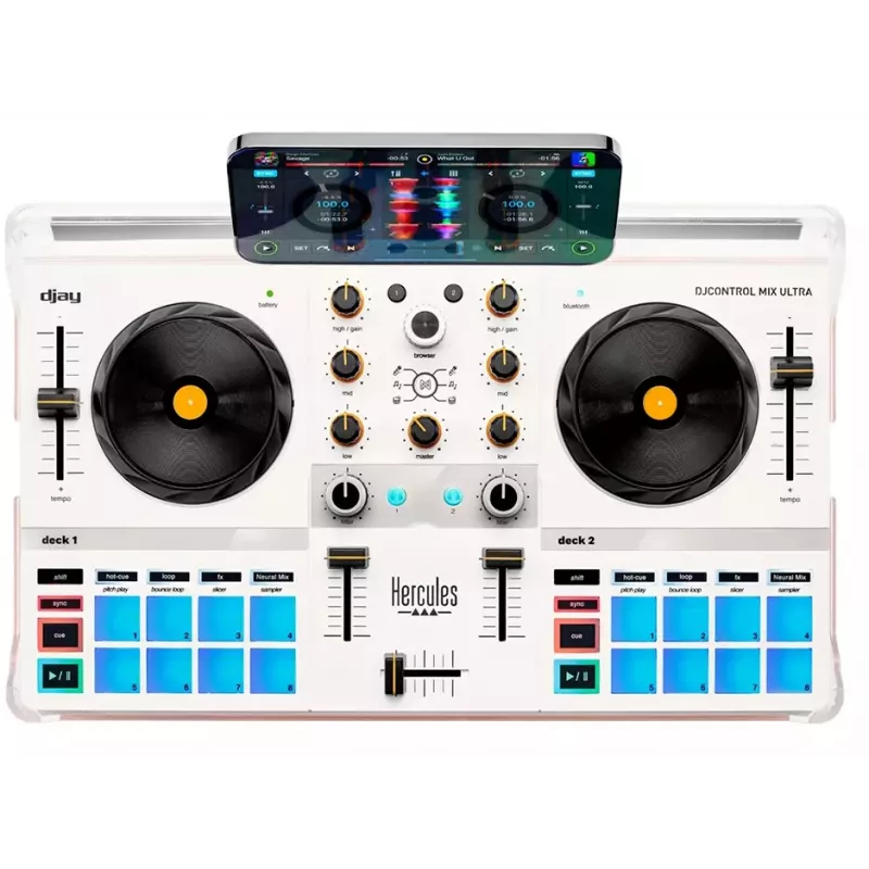 DJ valdiklis Hercules DJControl Mix Ultra - baltas, mobilus Bluetooth valdiklis