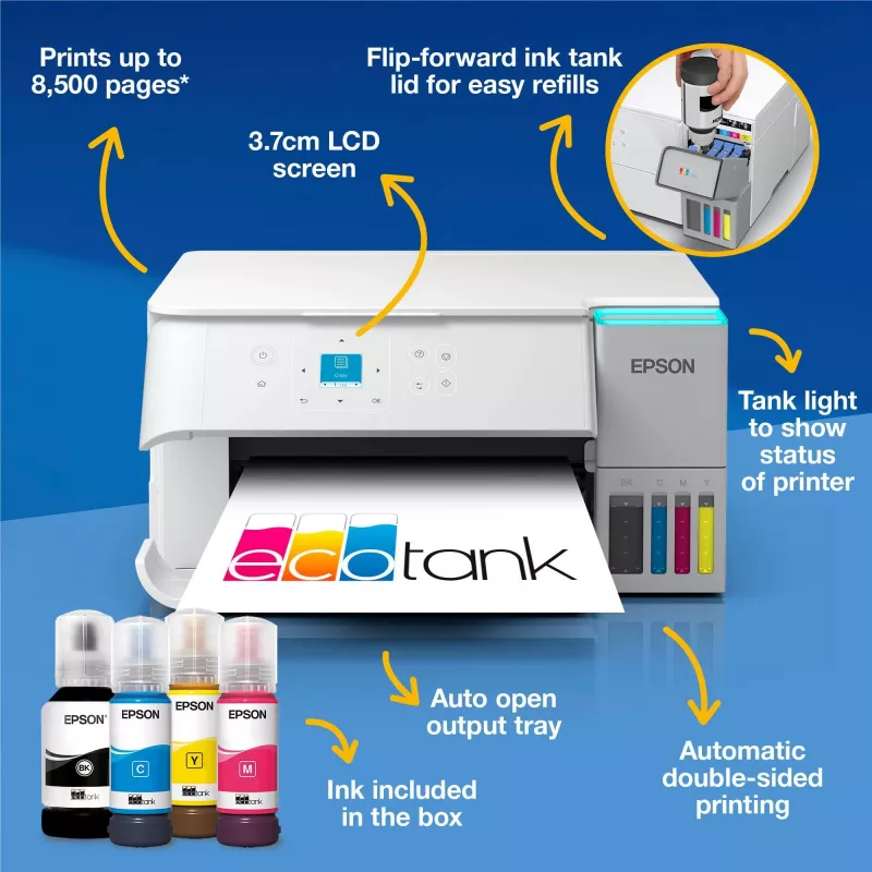 Daugiafunkcis rašalinis spausdintuvas Epson EcoTank L4366 – A4, 4800 x 1200 DPI, 33 ppm, Wi‑Fi, Ethernet, dvipusis spausdinimas