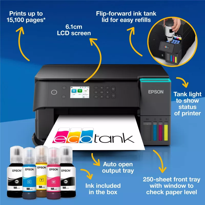 Daugiafunkcis rašalinis spausdintuvas Epson EcoTank L6360 – Spalvotas, A4, 4800x1200 DPI, 35 ppm, Wi‑Fi, Duplex