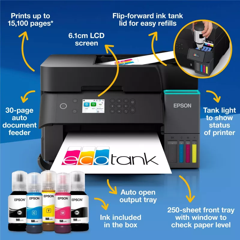 Daugiafunkcis rašalinis spausdintuvas Epson EcoTank L6370 — spalvotas, A4, 4800x1200 DPI, Wi‑Fi, Ethernet