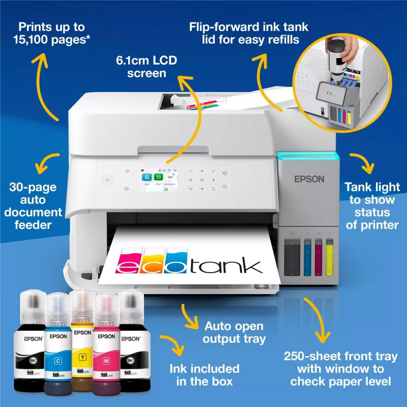 Daugiafunkcis rašalinis spausdintuvas Epson EcoTank L6376 – spalvotas, A4, 4800 x 1200 DPI, 35 ppm, Wi‑Fi, Ethernet, dvipusis