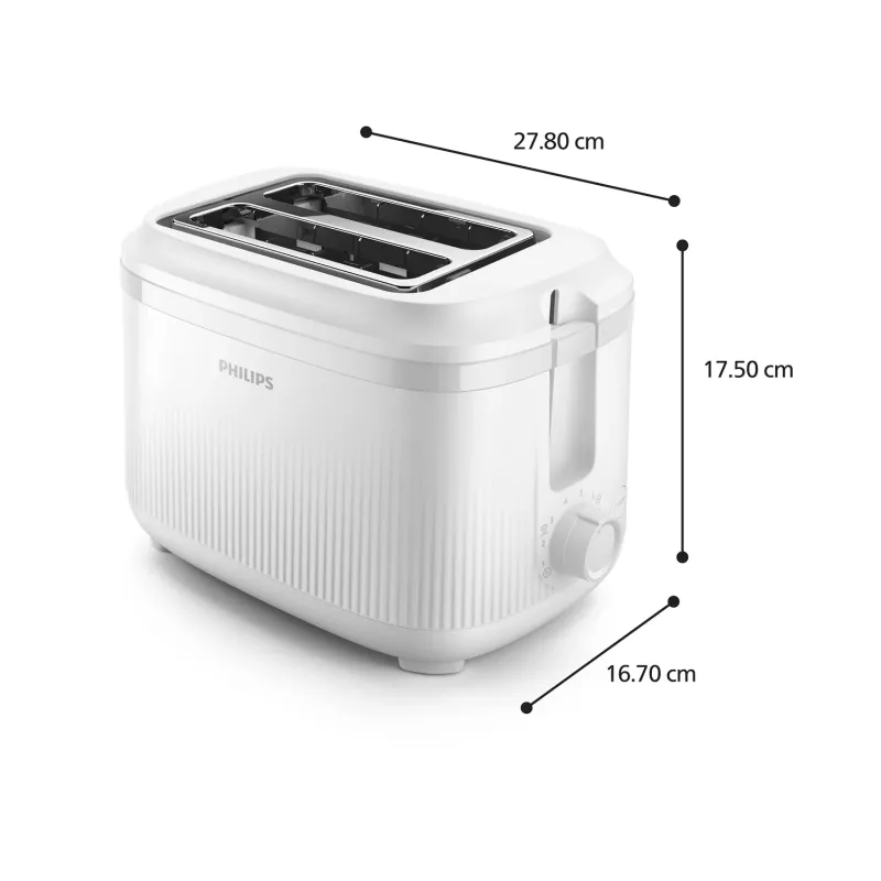 Philips 3000 serijos skrudintuvas, 2 griežinėliai, baltas, metalas, mygtukai, sukamoji rankenėlė, 900 W, 220-240 V