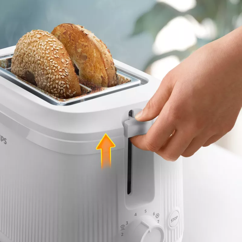 Philips 3000 serijos skrudintuvas, 2 griežinėliai, baltas, metalas, mygtukai, sukamoji rankenėlė, 900 W, 220-240 V