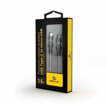 GEMBIRD Premium Cotton Braided USB Type-C į micro-USB įkrovimo ir duomenų laidas, 1,5 m – pilkas