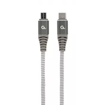 GEMBIRD Premium Cotton Braided USB Type-C į micro-USB įkrovimo ir duomenų laidas, 1,5 m – pilkas