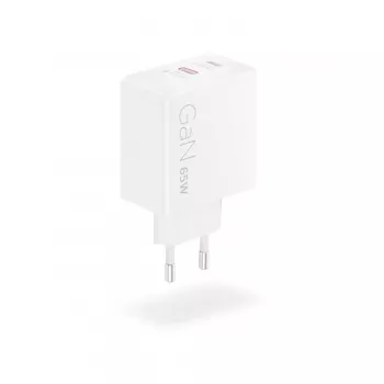 Lenovo G0A6065WEU universalus mobiliųjų įrenginių kroviklis, 65 W, 2x USB-C, GaN, baltas