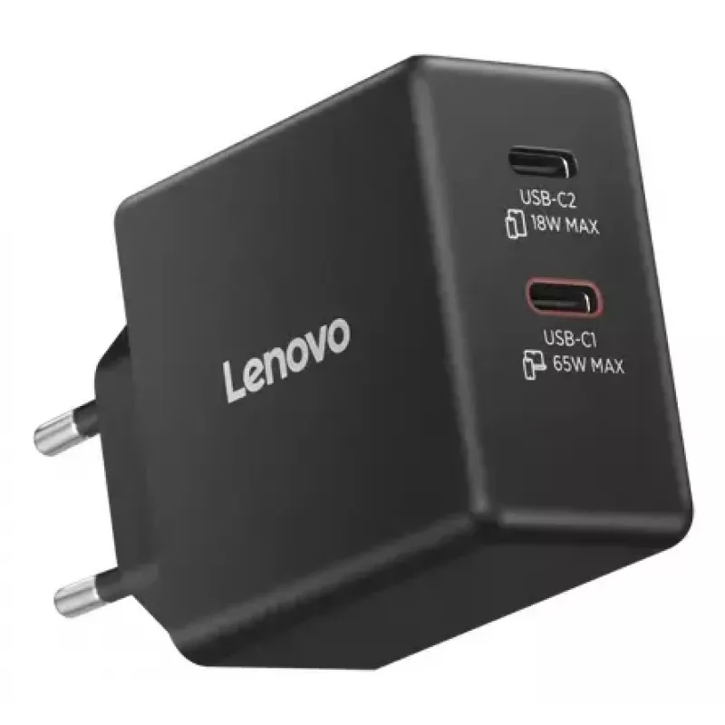Mobiliojo įrenginio įkroviklis Lenovo G0A6065BEU — universalus vidinis AC įkroviklis, 2× USB-C, 100–240 V, 1,5 m laidas, juodas