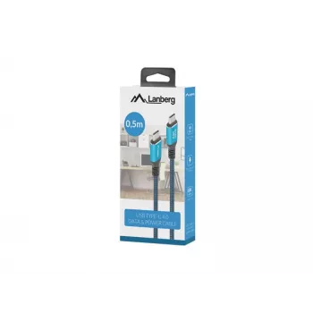 USB-C kabelis LANBERG CA-CMCM-44CU-0005-BK 0,5 m — USB4 Gen 2x2, 40 Gbit/s, 240 W, juodas