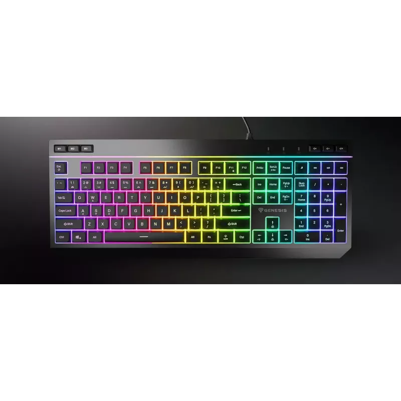 Pilno dydžio laidinė žaidimų klaviatūra Genesis Rhod 530, USB, QWERTY US, membraninė, RGB apšvietimas, 114 klavišų, 1,8 m laidas, juoda