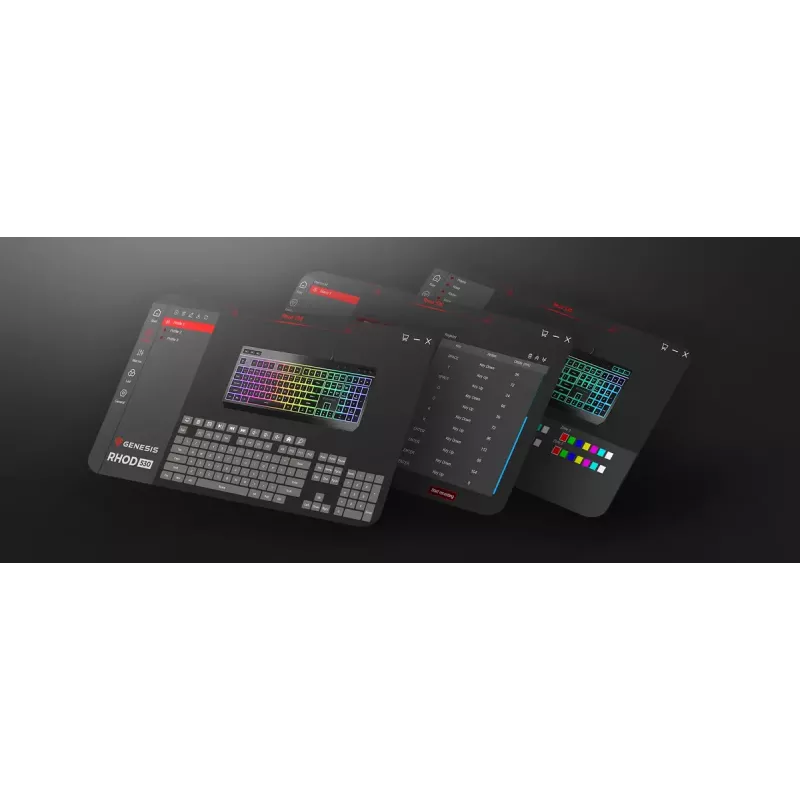 Pilno dydžio laidinė žaidimų klaviatūra Genesis Rhod 530, USB, QWERTY US, membraninė, RGB apšvietimas, 114 klavišų, 1,8 m laidas, juoda