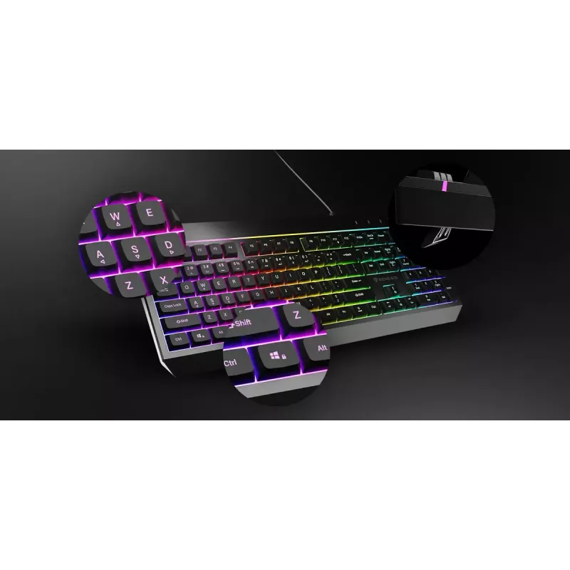 Pilno dydžio laidinė žaidimų klaviatūra Genesis Rhod 530, USB, QWERTY US, membraninė, RGB apšvietimas, 114 klavišų, 1,8 m laidas, juoda