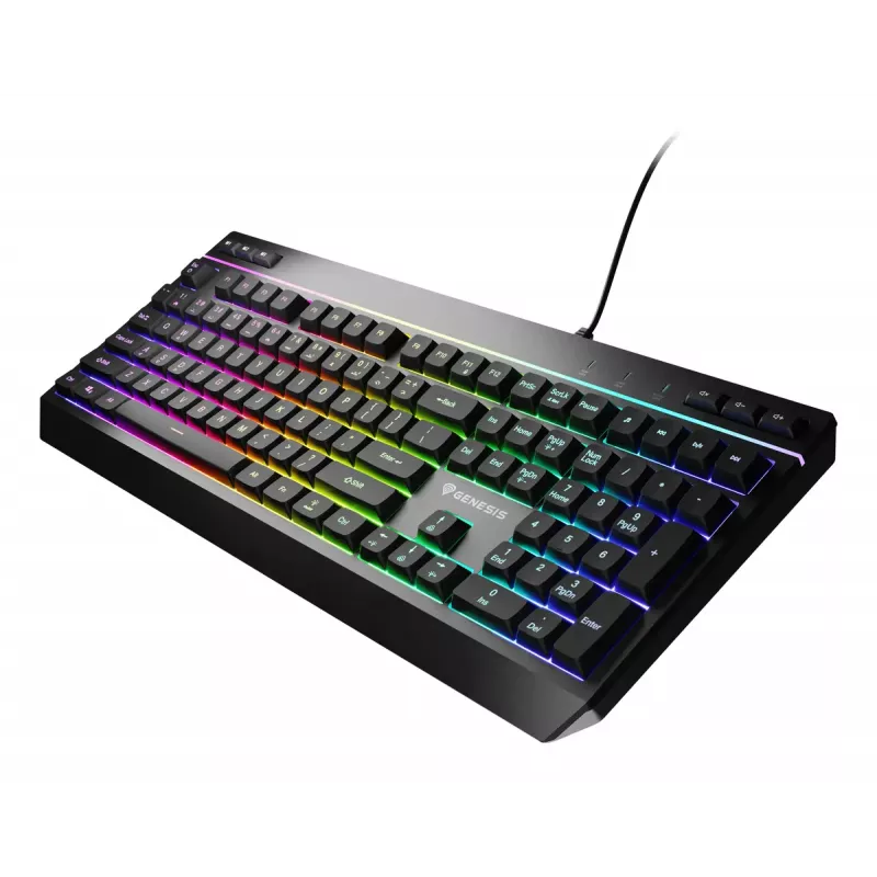 Pilno dydžio laidinė žaidimų klaviatūra Genesis Rhod 530, USB, QWERTY US, membraninė, RGB apšvietimas, 114 klavišų, 1,8 m laidas, juoda
