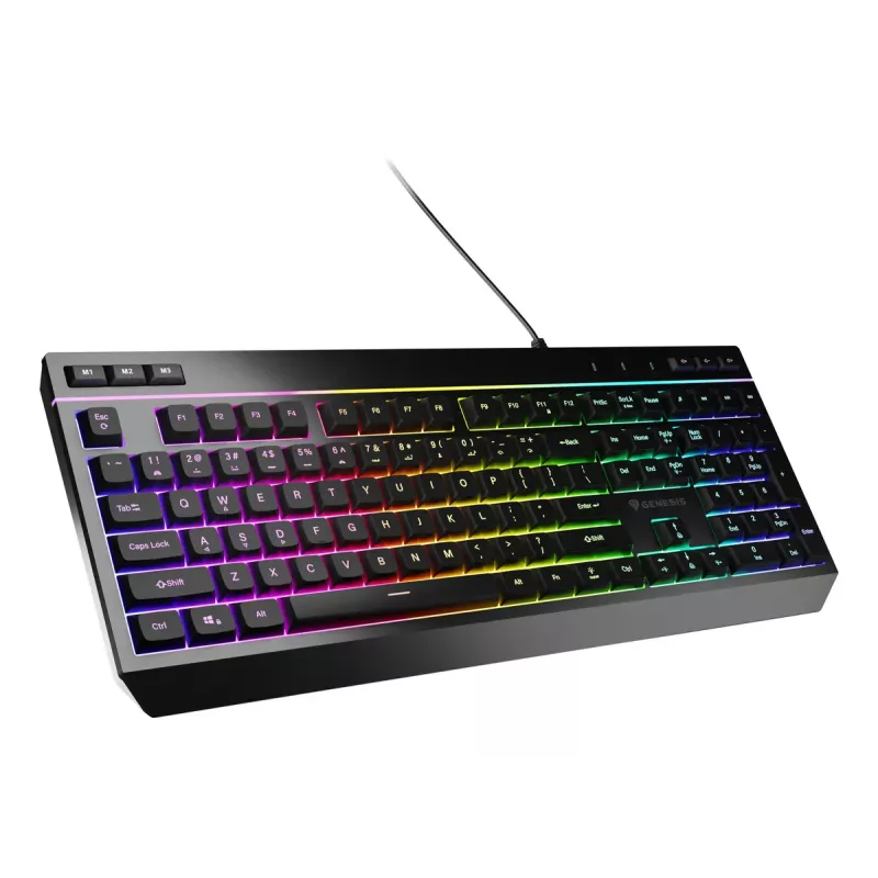 Pilno dydžio laidinė žaidimų klaviatūra Genesis Rhod 530, USB, QWERTY US, membraninė, RGB apšvietimas, 114 klavišų, 1,8 m laidas, juoda