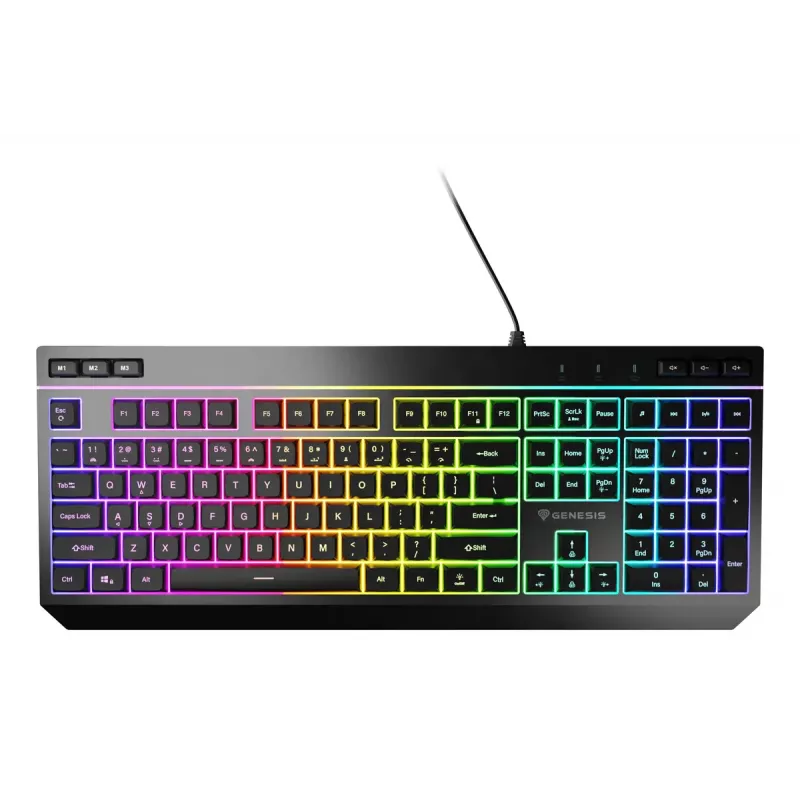 Pilno dydžio laidinė žaidimų klaviatūra Genesis Rhod 530, USB, QWERTY US, membraninė, RGB apšvietimas, 114 klavišų, 1,8 m laidas, juoda