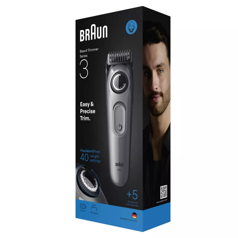 Braun BeardTrimmer 3 80789789 barzdaskutė, AC/Baterija, 20 mm, Juoda