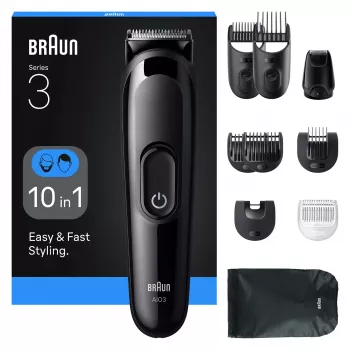 Braun AIO3560 daugiafunkcis kirpimo ir barzdos apipjaustymo rinkinys, juodas, 14 nustatymų, NiMH