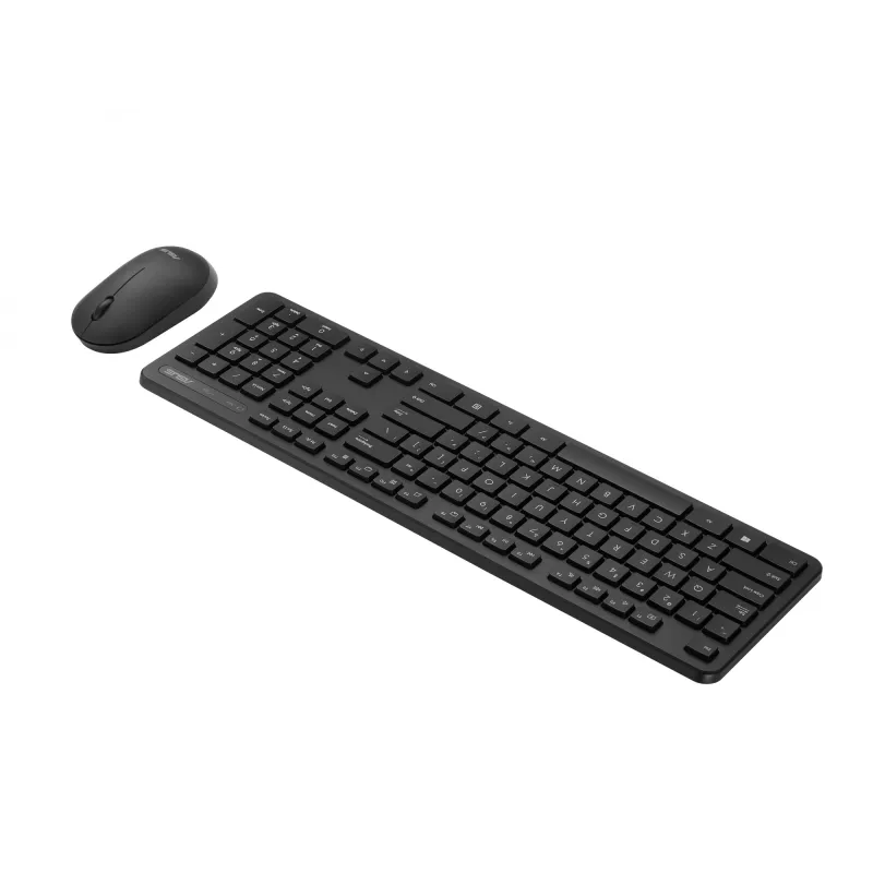 Belaidis klaviatūros ir pelės rinkinys ASUS CW100 — JAV išdėstymas, juoda, pilno dydžio QWERTY klaviatūra, 1600 DPI pelė