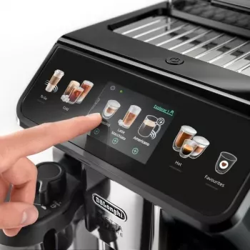 Espresso aparatas De’Longhi Eletta Explore – pilnai automatinis, 1,8 L vandens talpa, 300 g pupelių talpa, 19 bar, TFT jutiklinis ekranas
