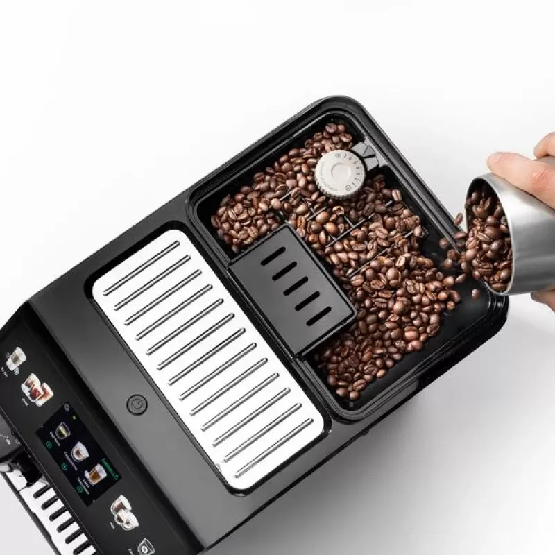 Espresso aparatas De’Longhi Eletta Explore – pilnai automatinis, 1,8 L vandens talpa, 300 g pupelių talpa, 19 bar, TFT jutiklinis ekranas
