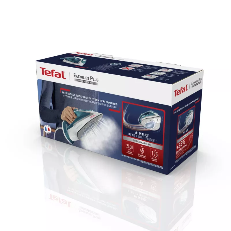 Tefal EasyGliss Plus FV5718 sausas ir garinis lygintuvas su Durilium padu 2400 W Turkio, Baltas