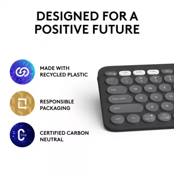 Logitech Pebble Keys 2 K380s belaidė klaviatūra Universal RF Wireless + Bluetooth QWERTY US International Graphite