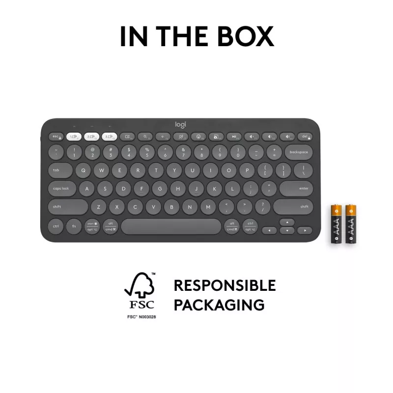 Logitech Pebble Keys 2 K380s belaidė klaviatūra Universal RF Wireless + Bluetooth QWERTY US International Graphite