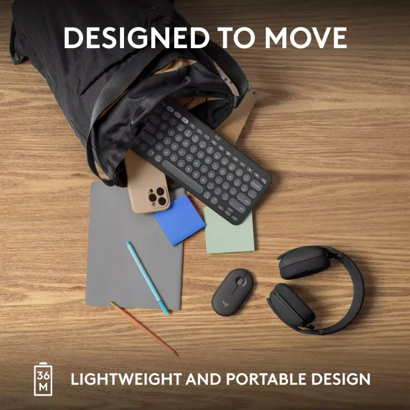 Logitech Pebble Keys 2 K380s belaidė klaviatūra Universal RF Wireless + Bluetooth QWERTY US International Graphite