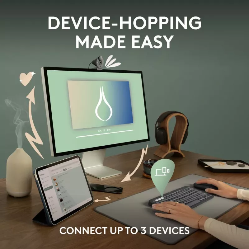 Logitech Pebble Keys 2 K380s belaidė klaviatūra Universal RF Wireless + Bluetooth QWERTY US International Graphite