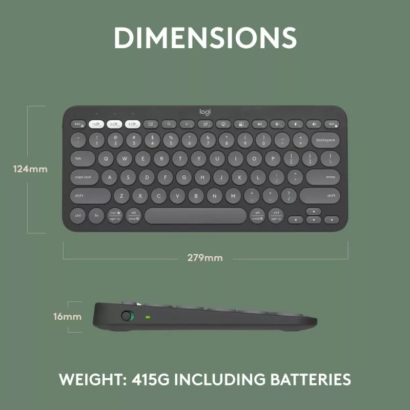 Logitech Pebble Keys 2 K380s belaidė klaviatūra Universal RF Wireless + Bluetooth QWERTY US International Graphite