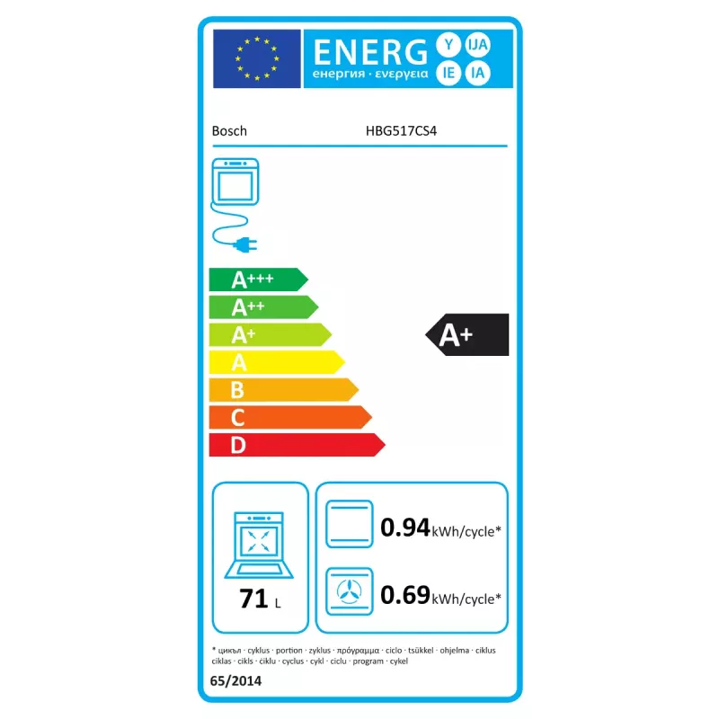Įmontuojama orkaitė Bosch HBG517CS4 71 l talpa A+ energijos klasė juoda