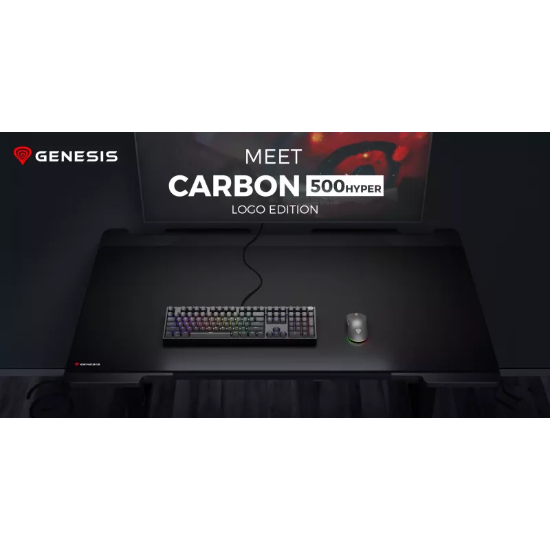 GENESIS Carbon 500 Hyper Logo, juodas, monochromatinis, audinys, guma, žaidimų pelės kilimėlis