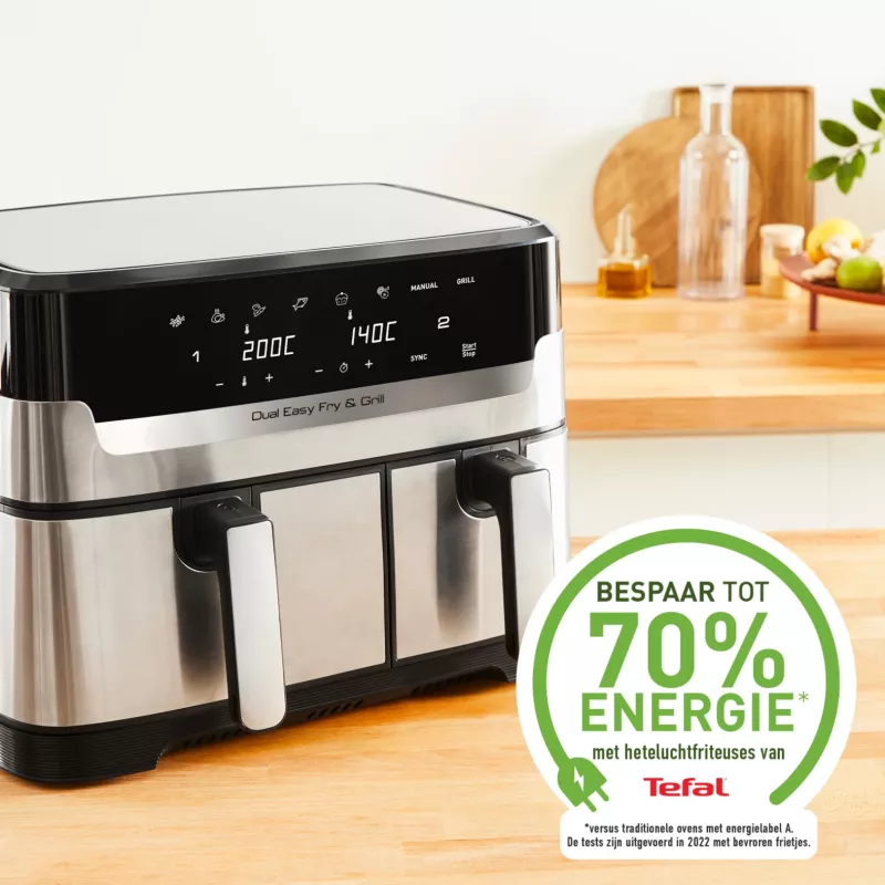 Tefal Dual Easy Fry & Grill EY905D Dviguba 8,3 L 2700 W Karšto oro gruzdintuvė Nerūdijantis plienas