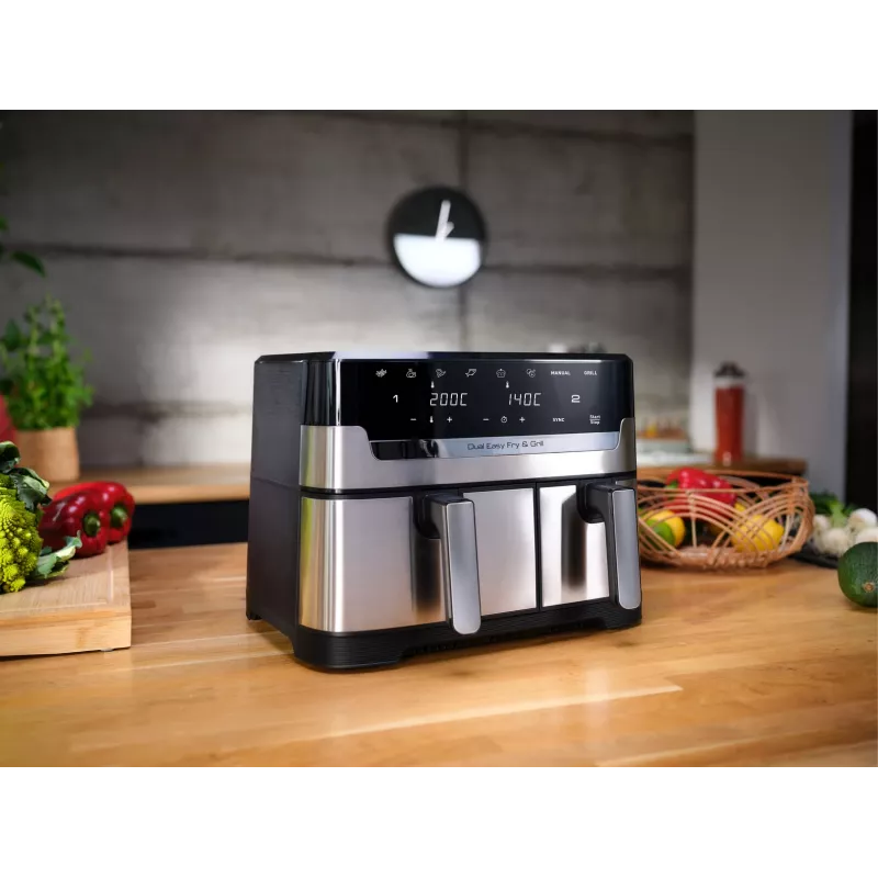 Tefal Dual Easy Fry & Grill EY905D Dviguba 8,3 L 2700 W Karšto oro gruzdintuvė Nerūdijantis plienas