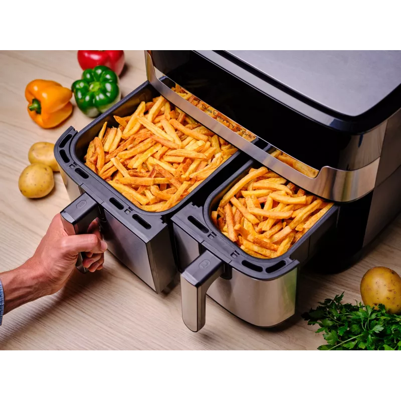 Tefal Dual Easy Fry & Grill EY905D Dviguba 8,3 L 2700 W Karšto oro gruzdintuvė Nerūdijantis plienas
