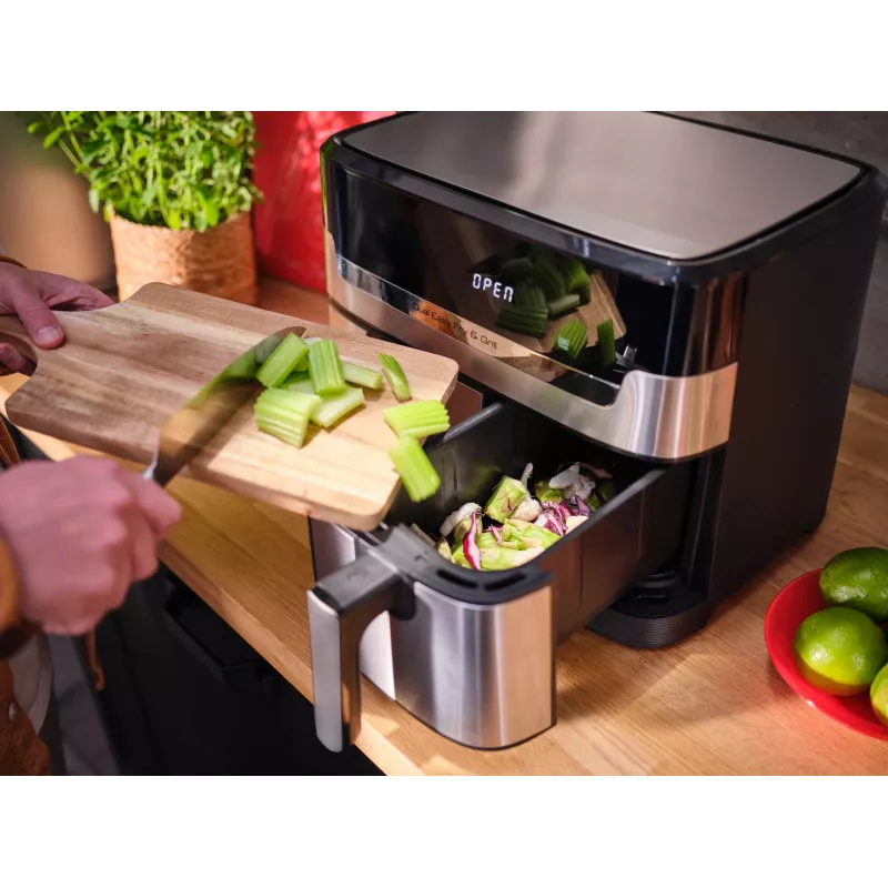 Tefal Dual Easy Fry & Grill EY905D Dviguba 8,3 L 2700 W Karšto oro gruzdintuvė Nerūdijantis plienas