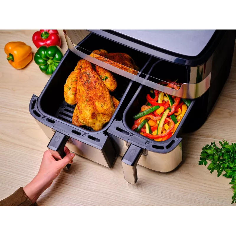 Tefal Dual Easy Fry & Grill EY905D Dviguba 8,3 L 2700 W Karšto oro gruzdintuvė Nerūdijantis plienas