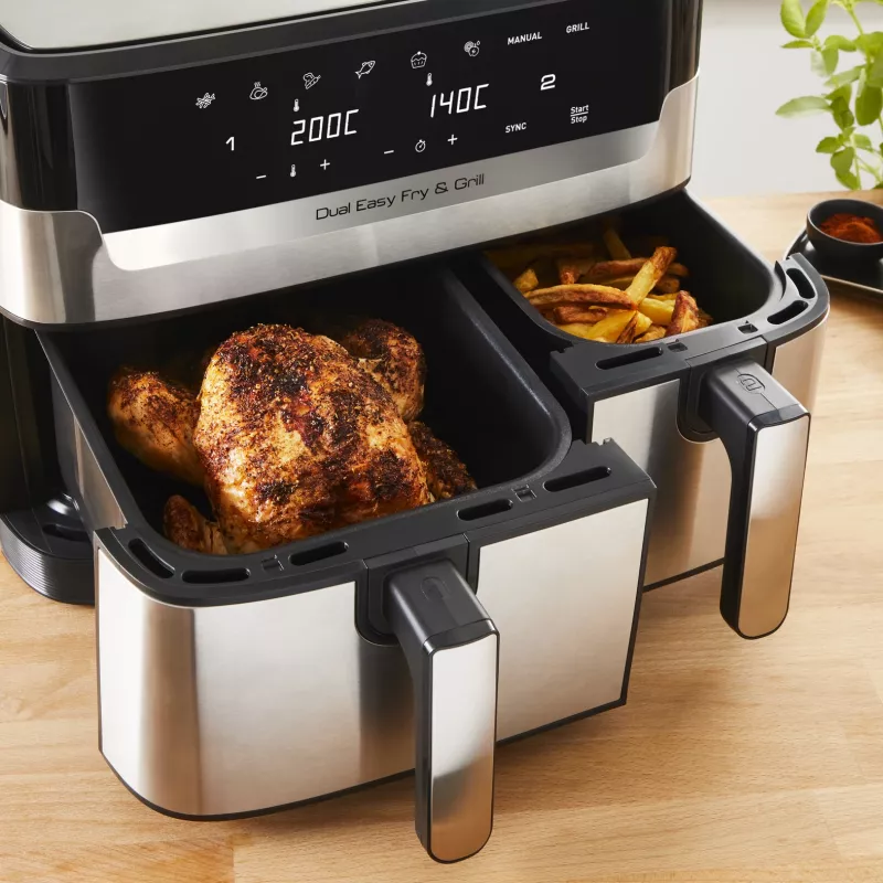 Tefal Dual Easy Fry & Grill EY905D Dviguba 8,3 L 2700 W Karšto oro gruzdintuvė Nerūdijantis plienas