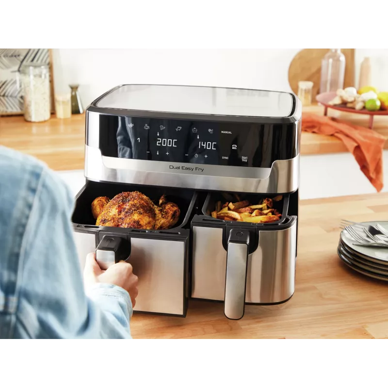 Tefal Dual Easy Fry & Grill EY905D Dviguba 8,3 L 2700 W Karšto oro gruzdintuvė Nerūdijantis plienas