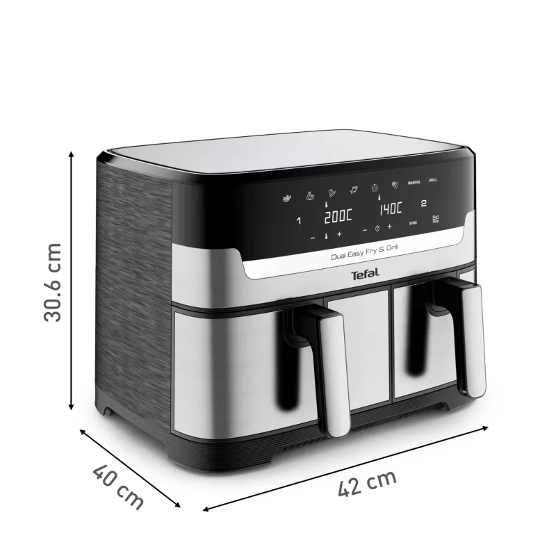 Tefal Dual Easy Fry & Grill EY905D Dviguba 8,3 L 2700 W Karšto oro gruzdintuvė Nerūdijantis plienas
